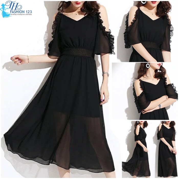 Đầm nữ váy đầm dự tiệc xoè voan cao cấp đi dự tiệc dạo phố màu đen