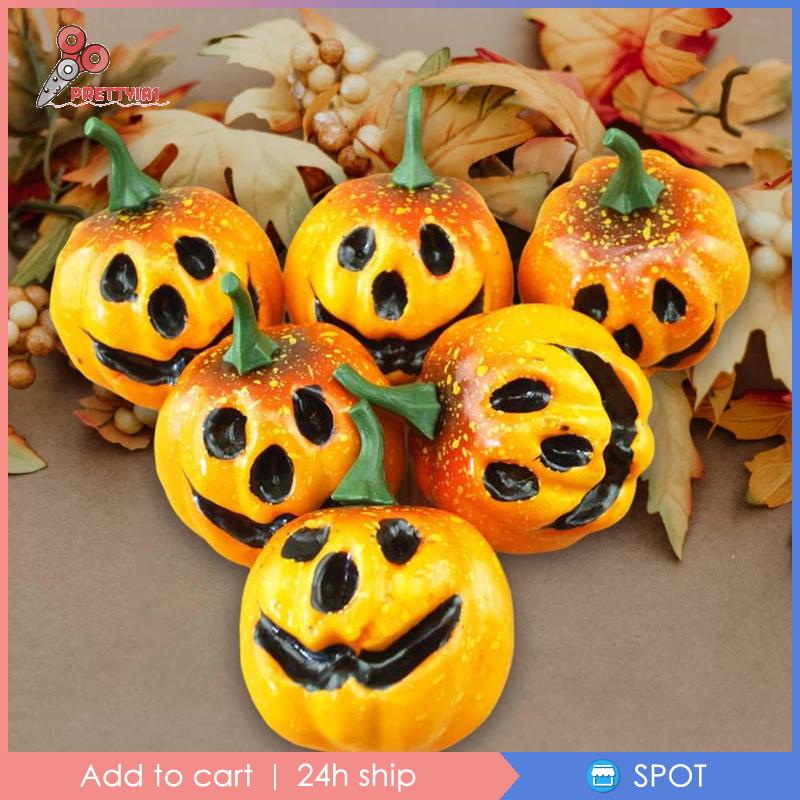 1 [Prettyia] Set 6 Quả Bí Ngô Nhân Tạo Trang Trí Bàn Tiệc Halloween