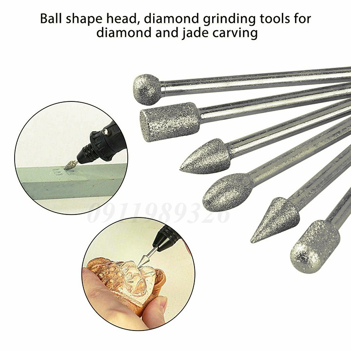 Bộ 20 mũi đá mài kim cương mài dũa chạm khắc hạt mịn 150 Grit cốt 3mm