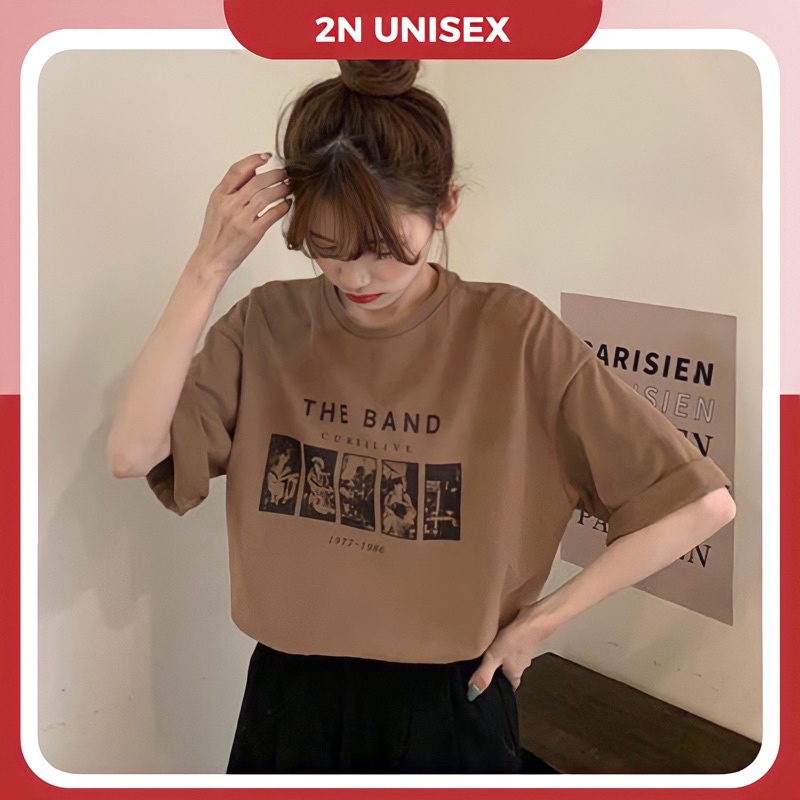 Áo phông nam nữ form rộng 2N Unisex thun cotton The band trắng/nâu/đen