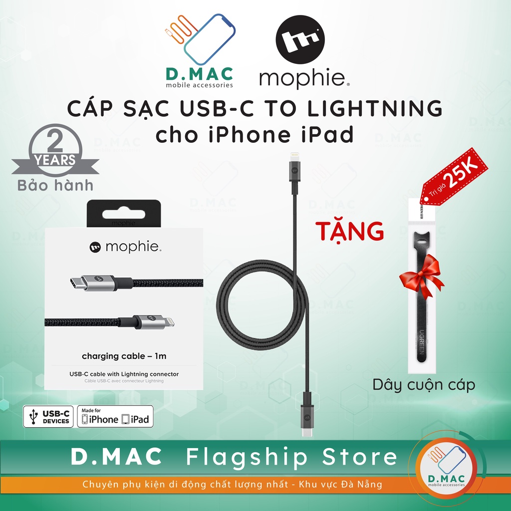 [Kèm quà tặng] Cáp Sạc iPhone USB-C to Lightning Mophie 1M - Đạt chuẩn MFI bảo hành 24 tháng