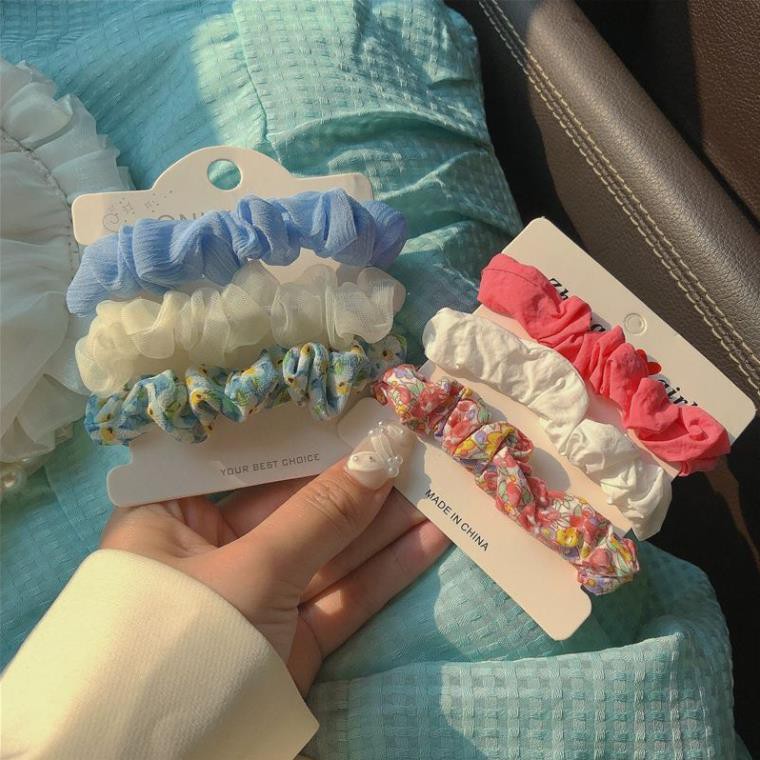 Dây Buộc Tóc SOLANO Chun Buộc Tóc Co Giãn Set 3 Dây Chun Buộc Tóc Vải Hoa Phong Cách Hàn Quốc FA-001240