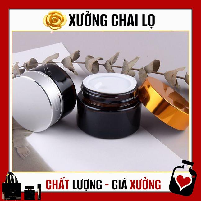 Hủ Đựng Kem ❤ TOP GIÁ RẺ ❤ Hũ Chiết Kem Thủy Tinh Nâu 30g/50g/100g Nắp Vàng/Đen chiết mỹ phẩm , phụ kiện du lịch