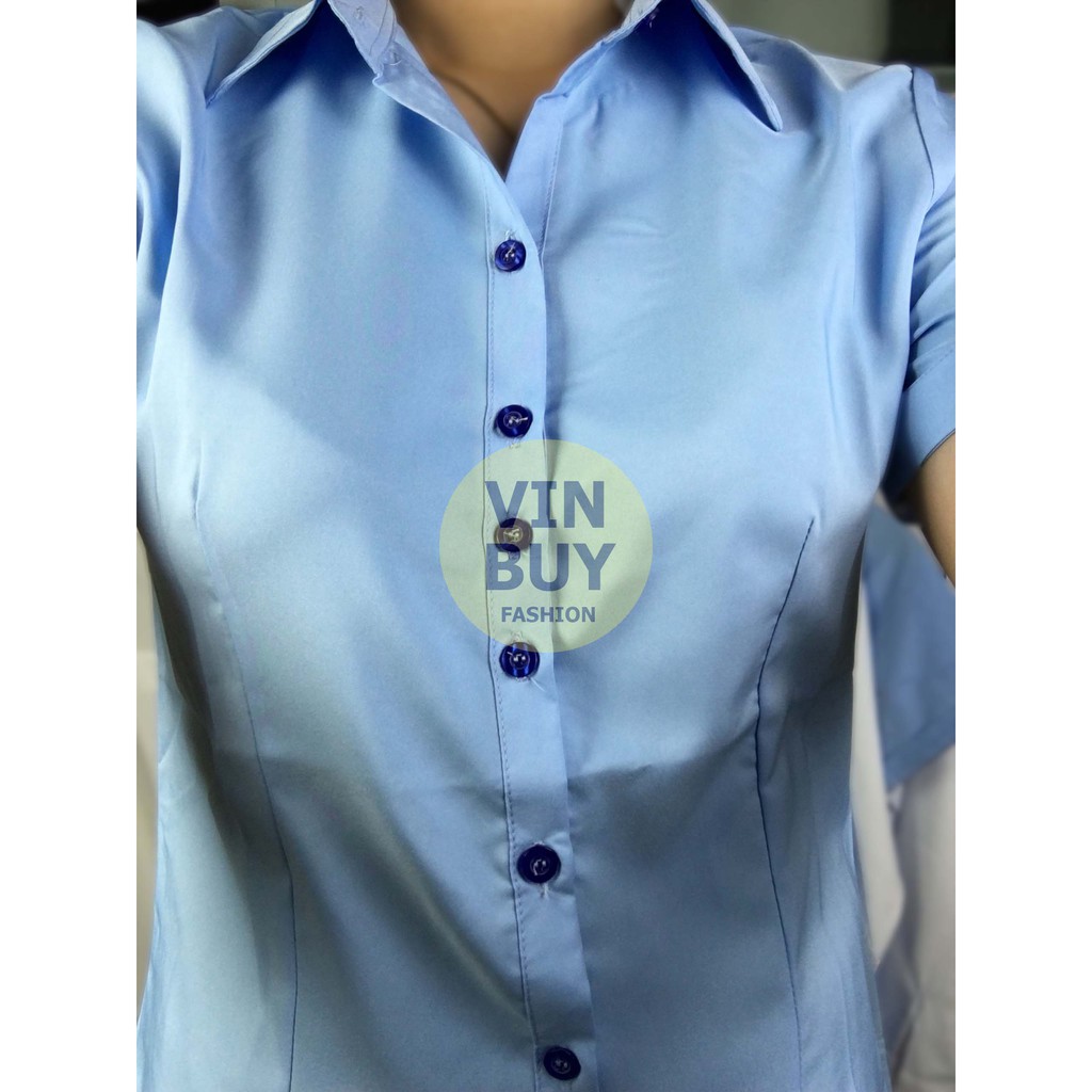 Áo sơ mi trắng tay ngắn, thiết kế 3 nút áo ngăn hở ngực | BigBuy360 - bigbuy360.vn