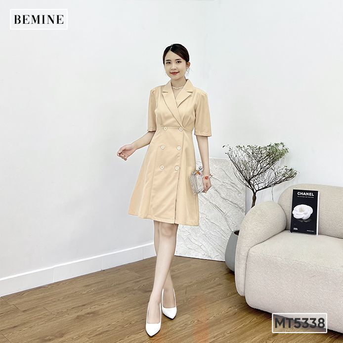 Đầm cổ vét đính nút tùng BEMINE MT5338DA