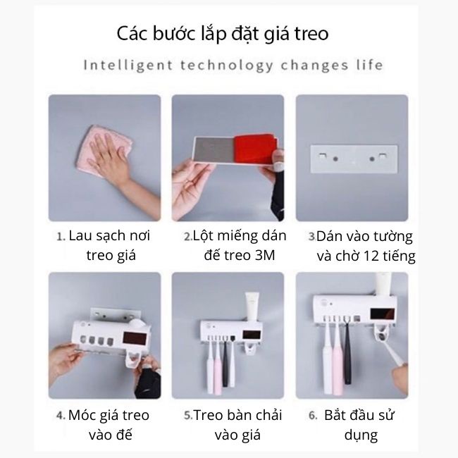 Giá treo bàn chải đánh răng khử khuẩn bằng tia UV cao cấp