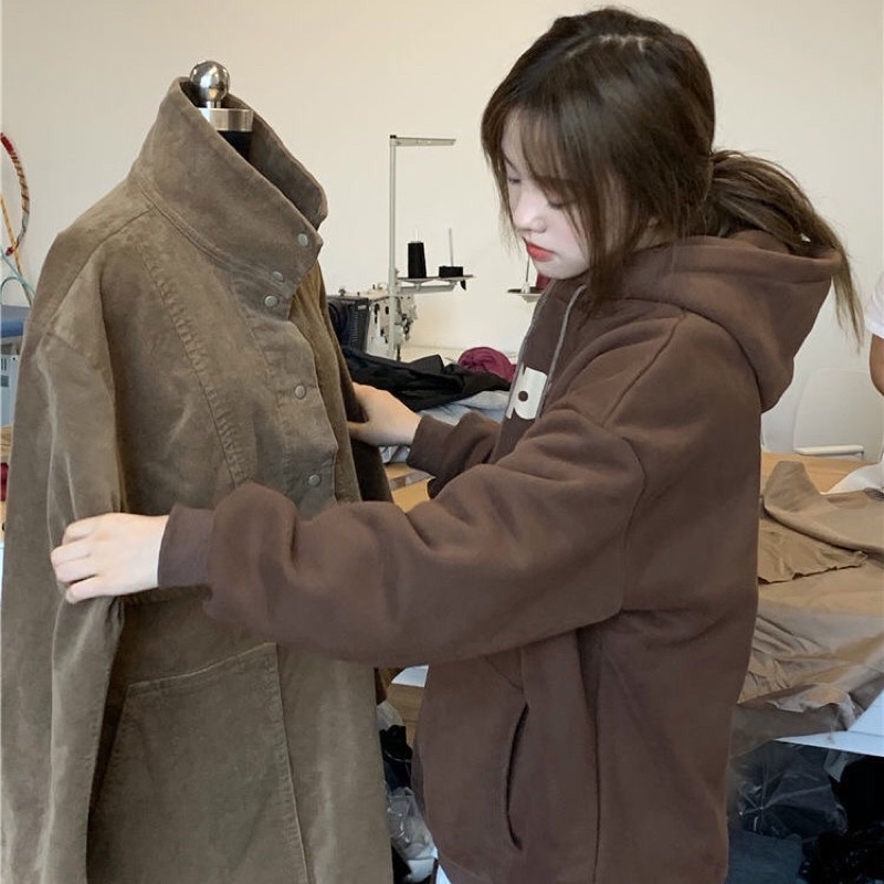 ÁO HOODIE màu nâu in chữ - Áo dày dặn siêu xinh