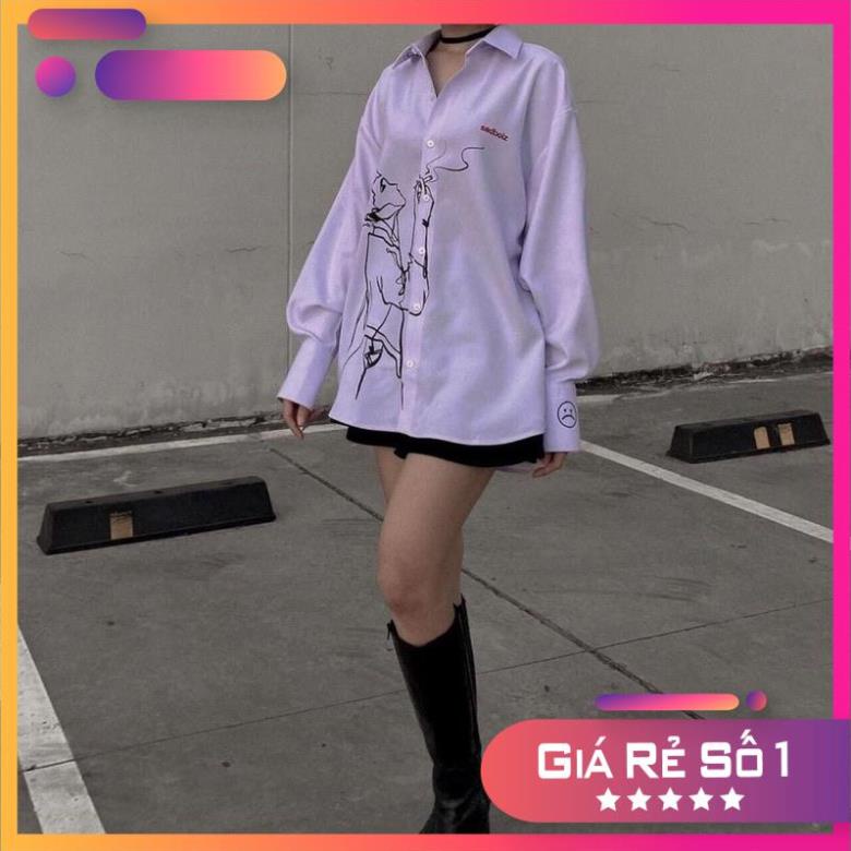 Áo Sơ Mi Sadboiz Tay dài Hình Cậu Bé Ulzzang Nam Nữ Freesize <62kg