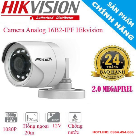 Camera HDTVI 2MP Full HD HIKVISION DS-2CE16B2-IPF - Hàng Chính Hãng
