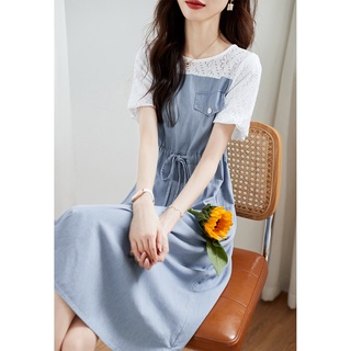 Đầm Denim Mỏng Tay Phồng Cổ Tròn Thời Trang Mùa Hè 2023 HC
