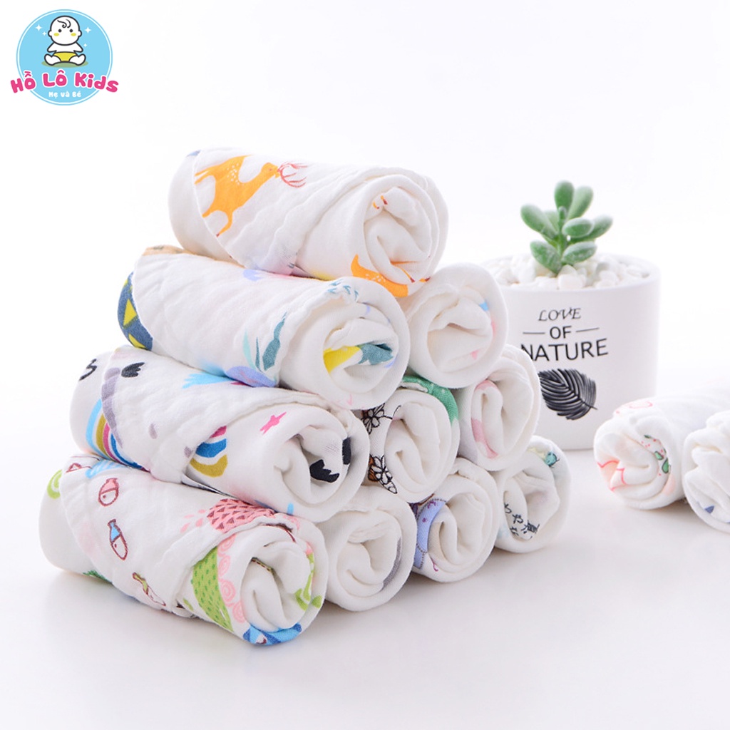 Khăn Xô 6 Lớp cho bé khăn sữa họa tiết đáng yêu, ngộ nghĩnh 25 x 25 cm Hồ Lô Kids