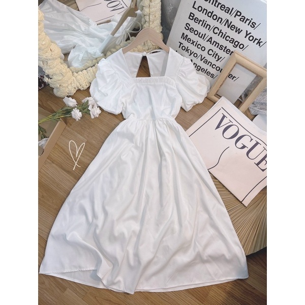 ĐẦM MIDI TRẮNG KHOÉT LƯNG TAM GIÁC