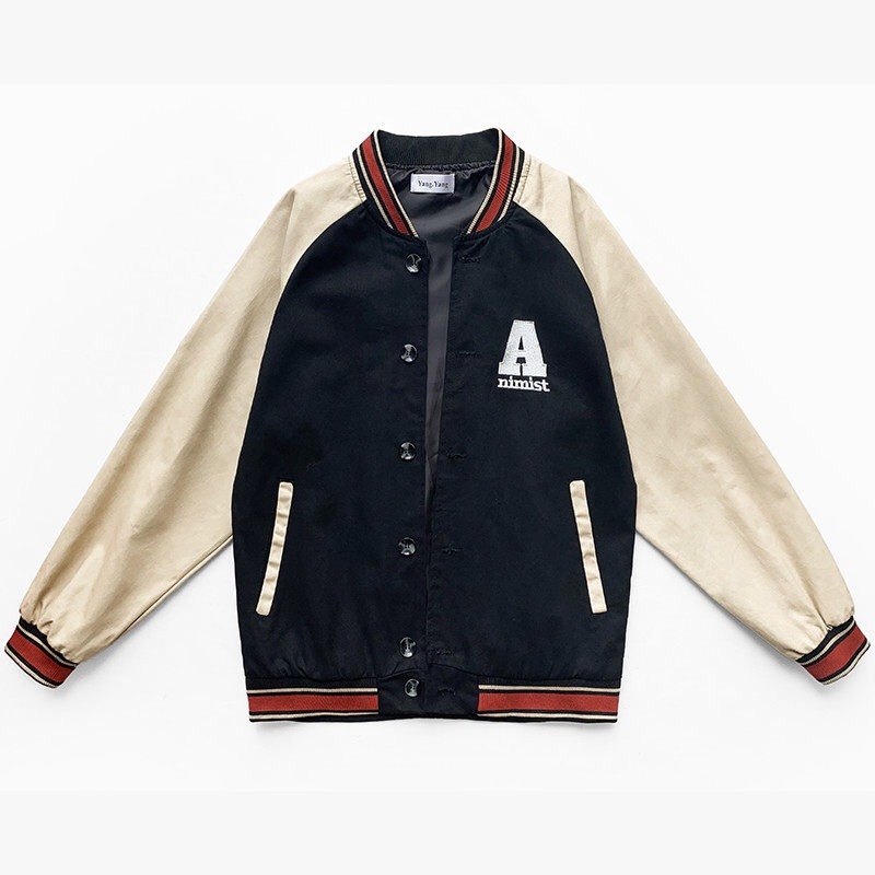 Áo Khoác Dù Nam Nữ Kiểu Bomber In Chữ A Tay Áo Phối Cực Đẹp