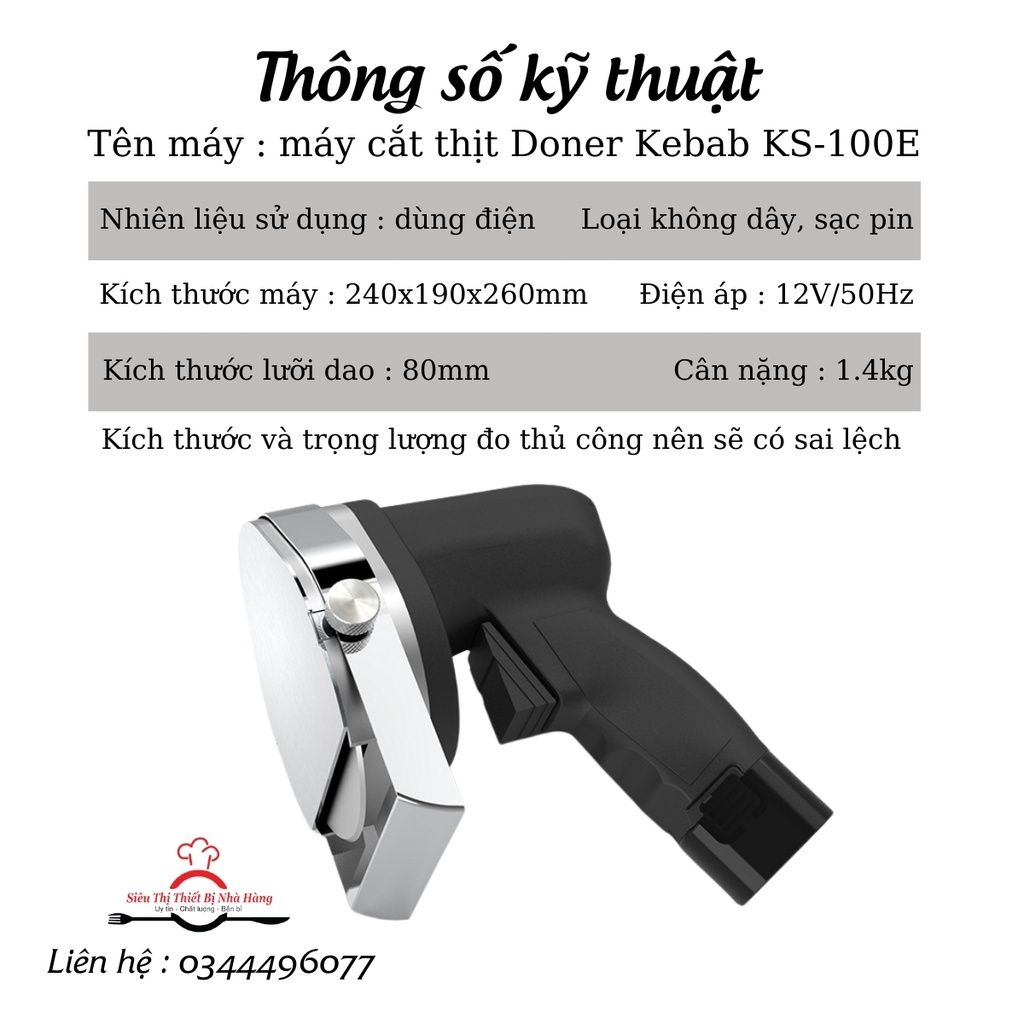 Máy cắt thịt Doner Kebab, Máy thái thịt KS100B không dây