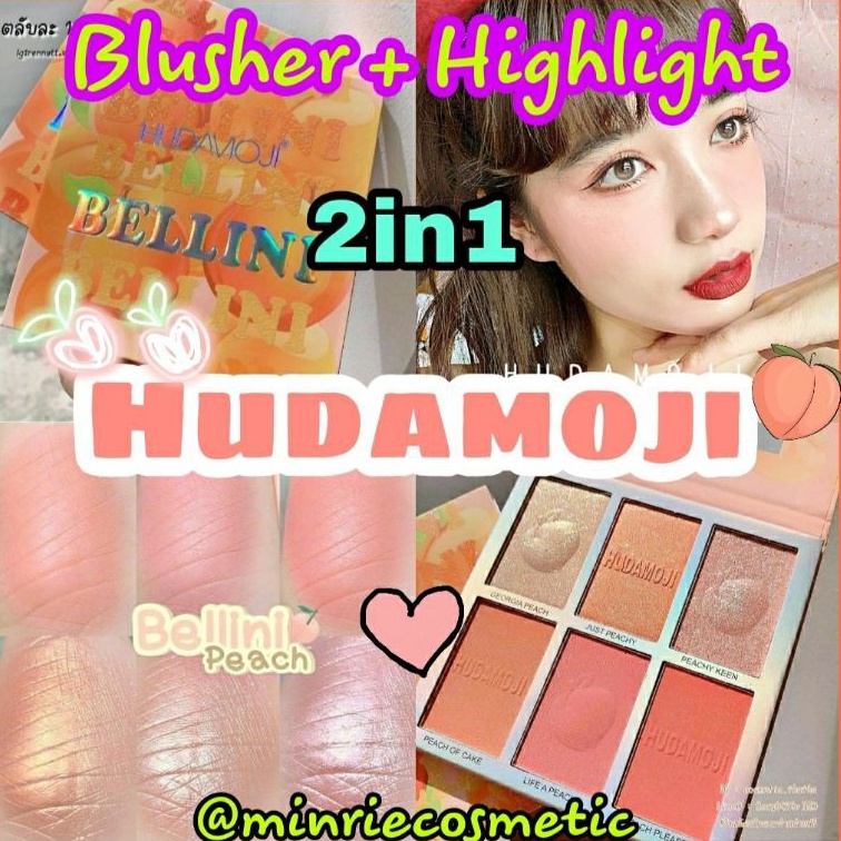 Bảng 6 ô lớn má hồng + highlight tone đào Hudamoji - Mới