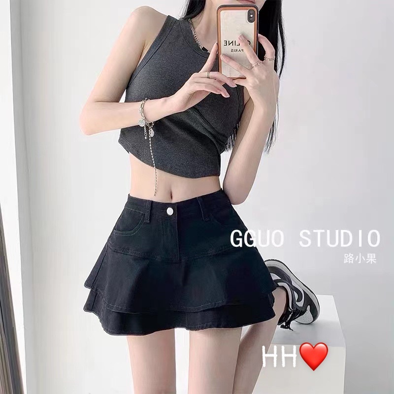 Xả hàng - Chân váy bò tầng giả váy hàng QC, Chân váy xòe vải jean CV971 - NhiNhi Shop