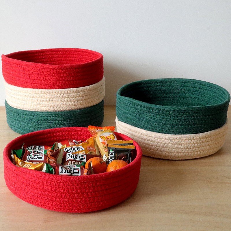 Giỏ Đựng Trái Cây/ Đồ Ăn Vặt Bằng Cotton Dệt Màu Trơn Đơn Giản Hiện Đại Trang Trí Nhà Cửa