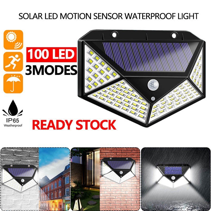 Đèn LED năng lượng mặt trời chống nước cảm biến chuyển động 100 LED 3 chế độ siêu sáng.