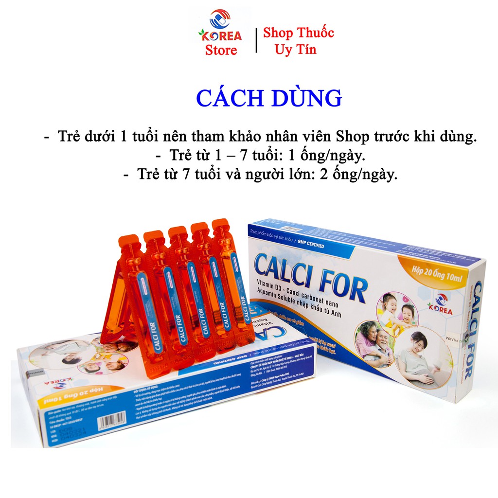 Canxi CALCI FOR giúp phat triển chiều cao và giảm nguy cơ còi xương  20 ống/ hộp