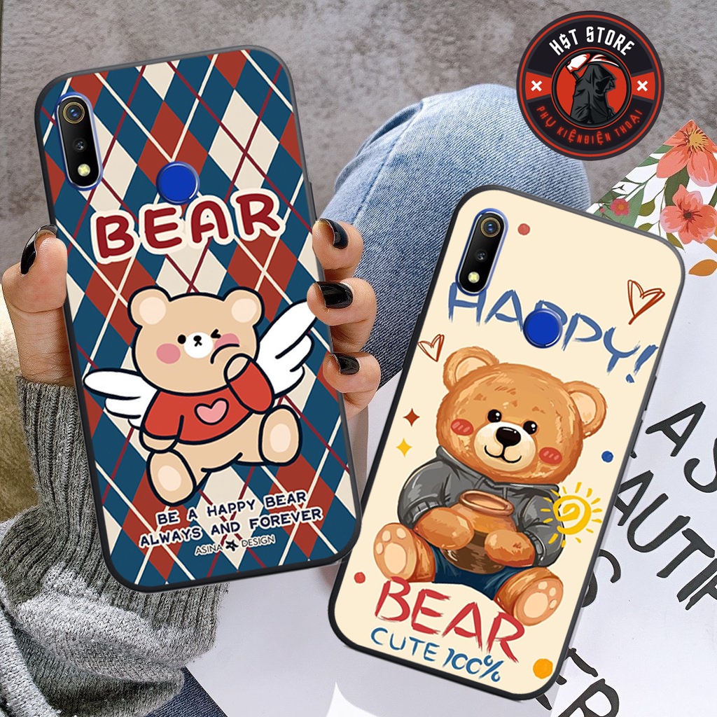 Ốp lưng Realme 3 / Realme 3 Pro - in hình gấu bear và hình caro trái tim siêu đẹp , đáng yêu , chất lượng