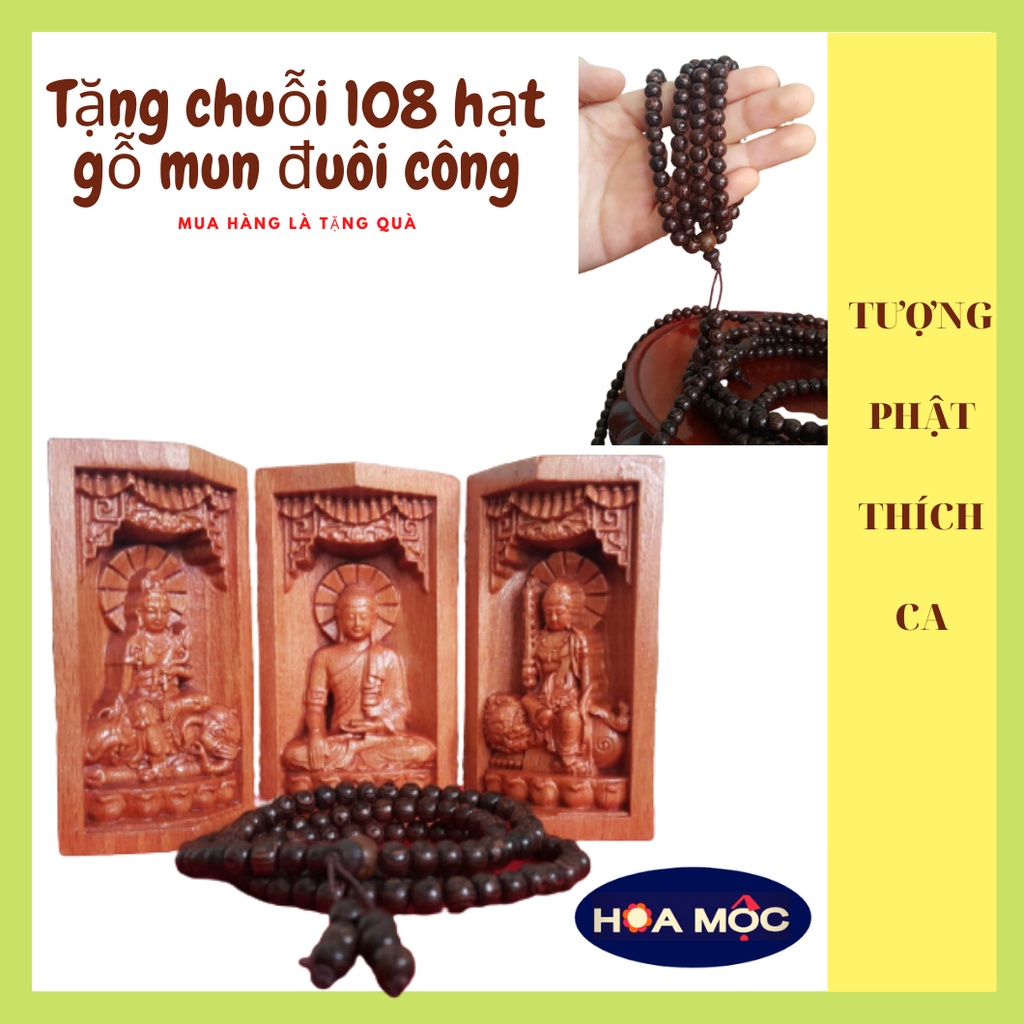 Tượng Tam Thánh Phật Thích Ca [Hoa Mộc]bằng gỗ [free ship]Phổ Hiền bồ tát, tượng làm quà tặng, trang trí