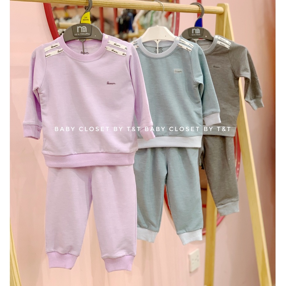 [CHÍNH HÃNG]Bộ quần áo trẻ em dài tay họa tiết chữ cài vai cotton thu đông Avaler