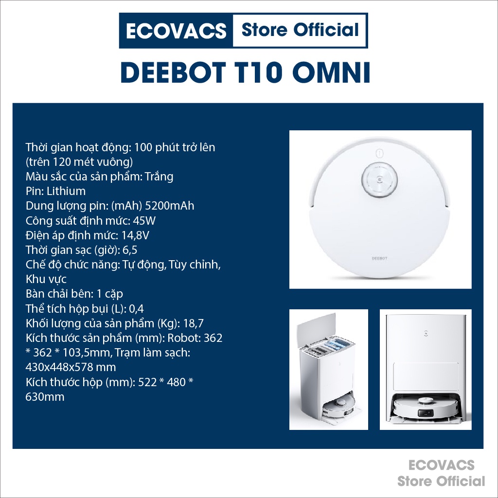 Robot hút bụi lau nhà Ecovacs Deebot T10 Omni chính hãng