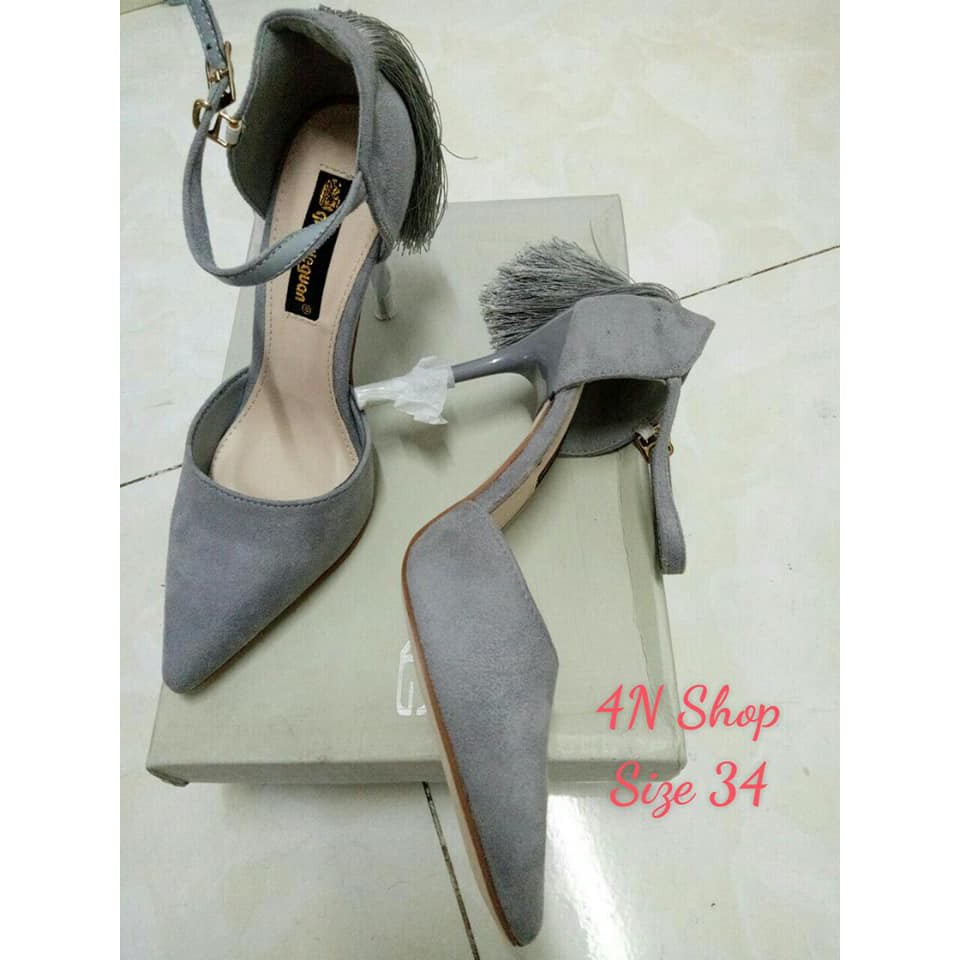Giày gót nhọn, mũi nhọn cao 7 phân - màu xám tím - size 34