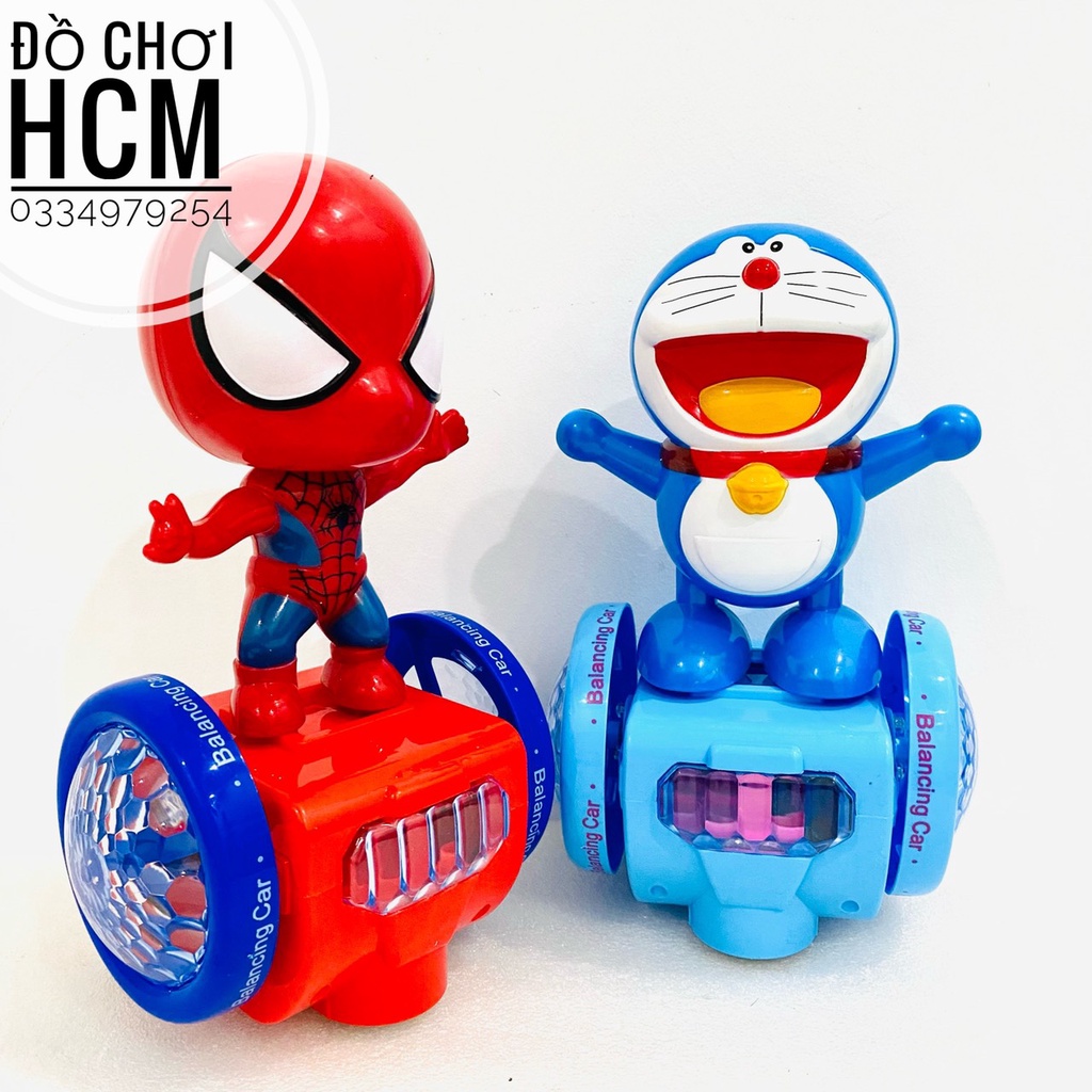 Đồ chơi siêu nhân nhên Spider man/ Doremon đi xe cân bằng có đèn nhạc, di chuyển thông minh QF083