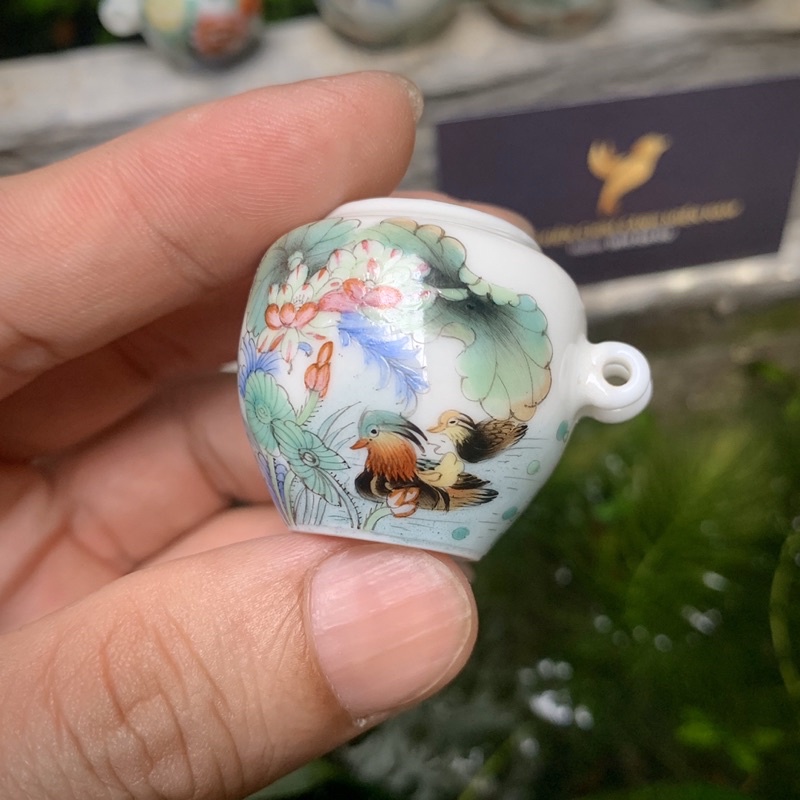 Cóng chim Khuyên/Khoen vẽ tay - CHIM HOA dáng Chum