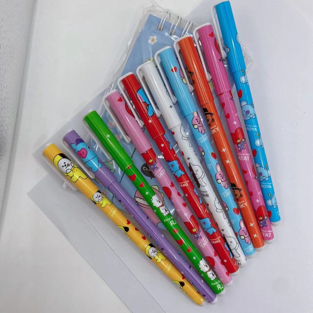 Bút gel 10 Màu Họa Tiết Hoạt Hình BTS Dễ Thương Cho Học Sinh
