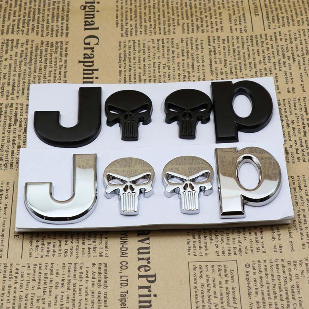 Sticker Hợp Kim Kẽm 3D Hình Đầu Lâu Chống Nước Trang Trí Thân Xe Jeep