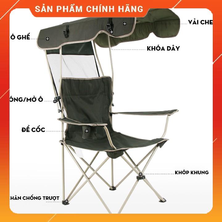 Ghế câu cá thư giãn[FREE SHIP]dã ngoại ngoài trời có mái che cao cấp ,xách tay nhỏ gọn vải dù khung thép tĩnh điện