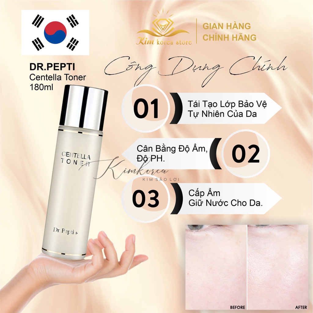Nước hoa hồng căng bóng dưỡng trắng cấp ẩm mềm mịn chống lão hóa da Dr Pepti centella toner