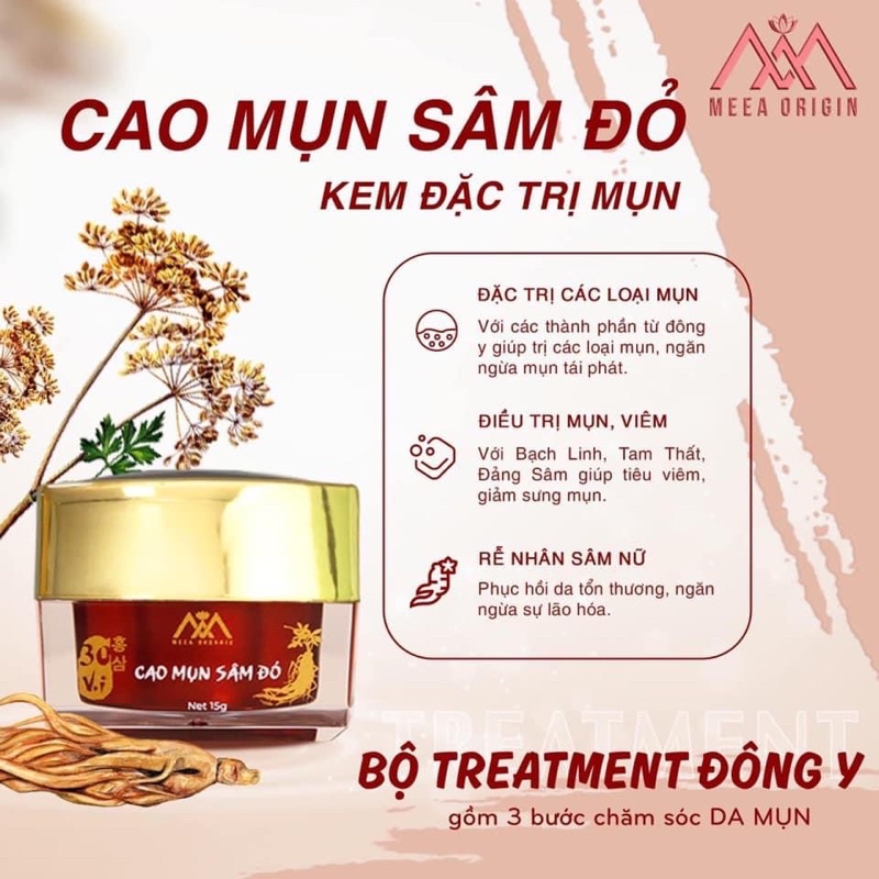 Combo Cao Mụn Sâm Đỏ và Sữa Rửa Mặt Mật Nhân Sâm Tri Mụn Trắng Da