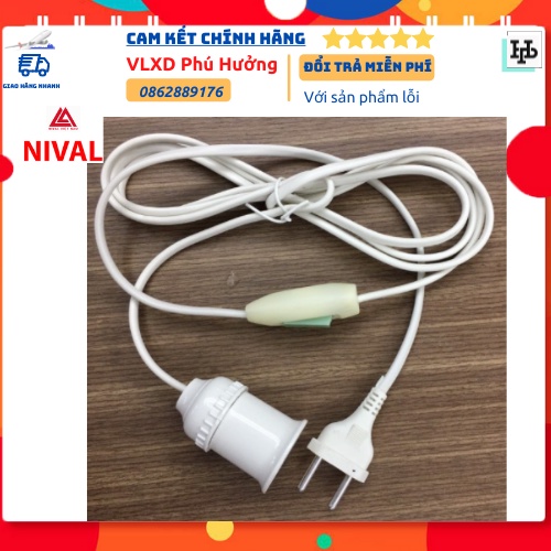 Đui đèn liền dây NIVAL có công tắc, phích cắm hàng chính hãng công ty chịu nhiệt, chống va đập đảm bảo chất lượng