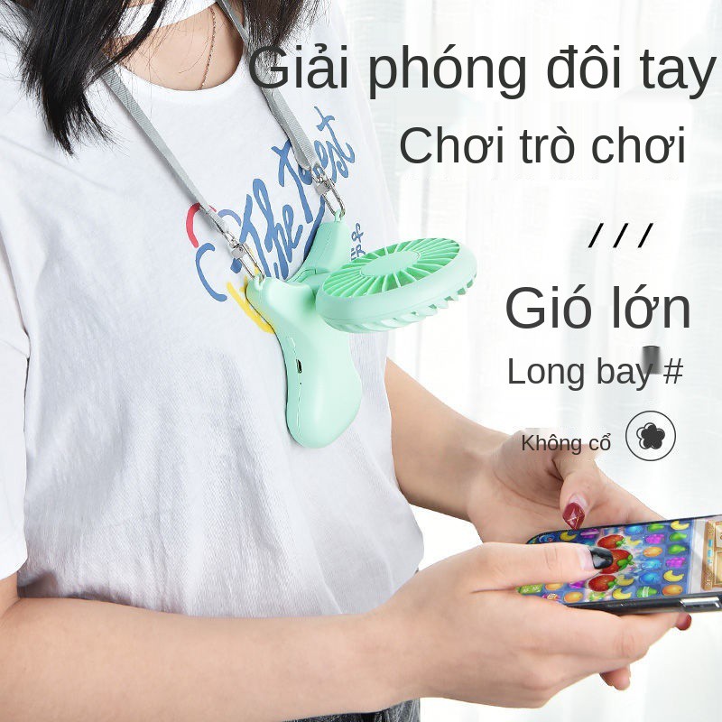 cổ treo Quạt nhỏ, sạc usb mini, học sinh xách tay điện gấp để bàn cầm tay, gió to không ồn