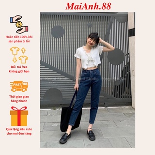 Quần jeans baggy MaiAnh.88 quần jean nữ dáng baggy cạp cao xẻ ống cá tính