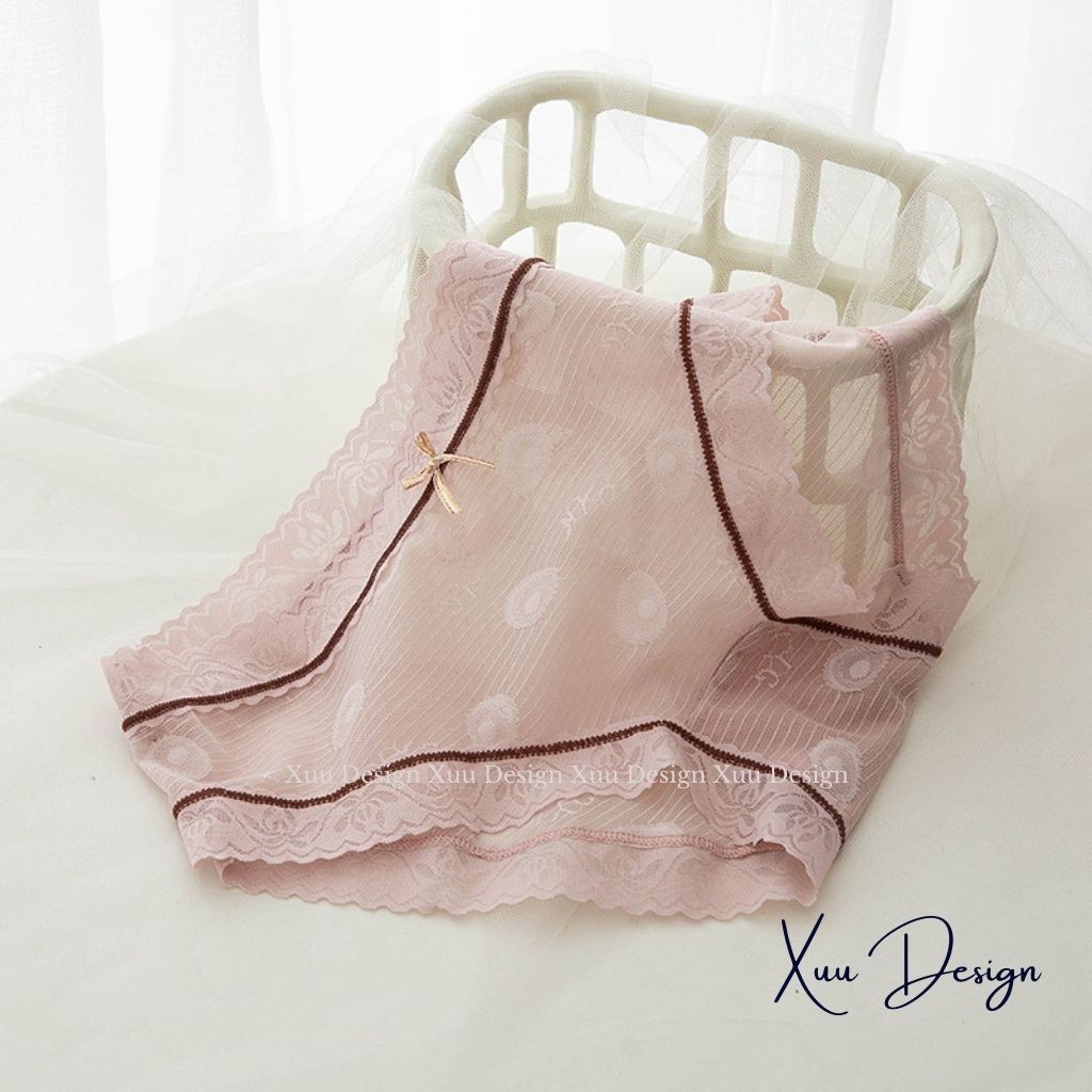 Quần lót nữ ren nơ họa tiết chìm thông thoáng tông màu trẻ trung ngọt ngào - WeXuu Design QC41