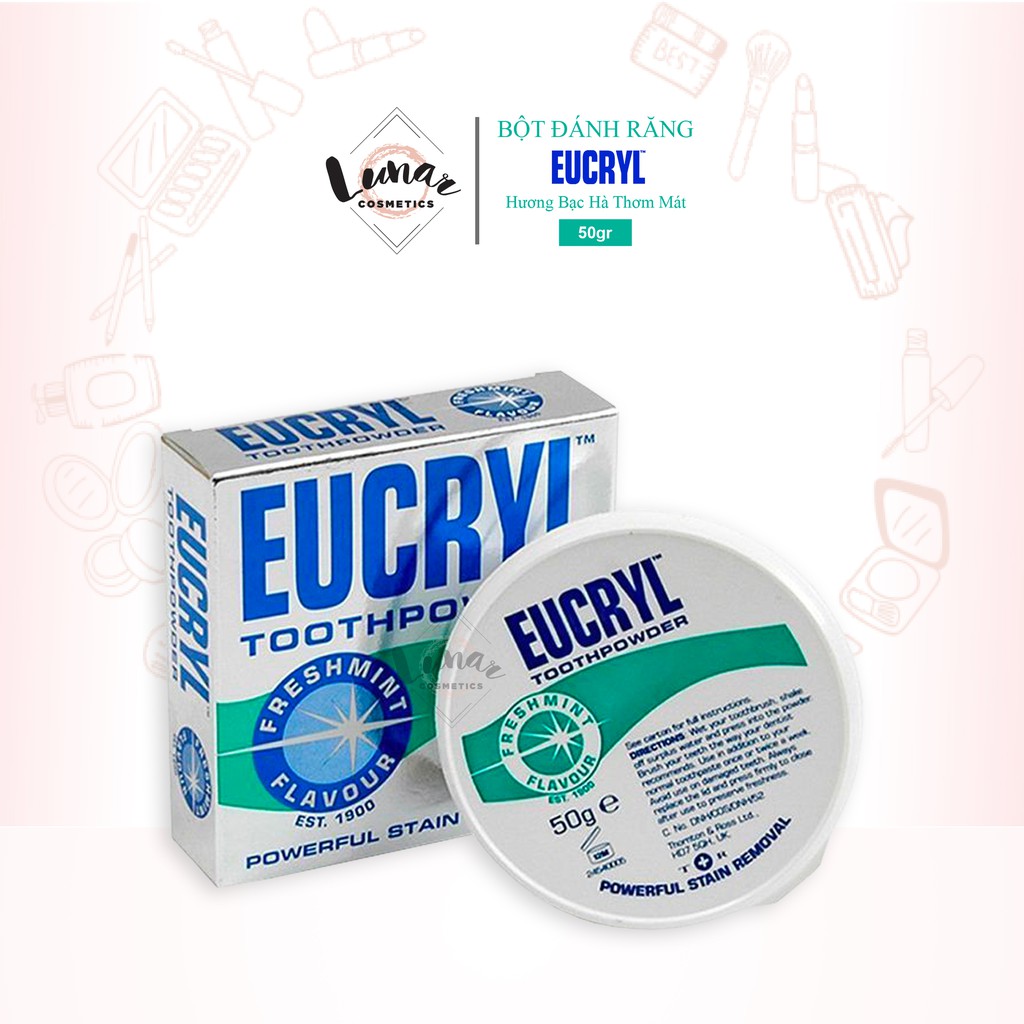 [Đại Lý Eucryl] Bột Tẩy Trắng Răng Eucryl Tooth Powder Ngăn Ngừa Hôi Miệng Và Hình Thành Mảng Bám Hương Bạc Hà 50gr