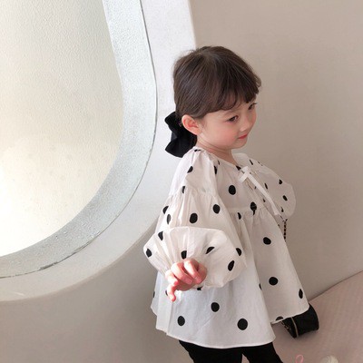 Áo kiểu tay dài họa tiết chấm bi đáng yêu cho bé gái