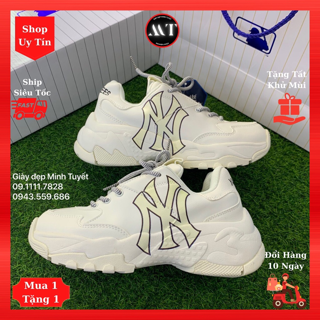 Giày M-L-B Trắng chữ NY vàng sneaker nam nữ đẹp cao cấp, giày thể thao tăng chiều cao 6cm hot trend, Shop uy tín giá rẻ