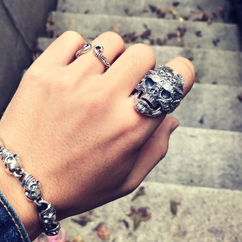 Nhẫn Hình Bộ Xương Cá Tính Phong Cách Gothic