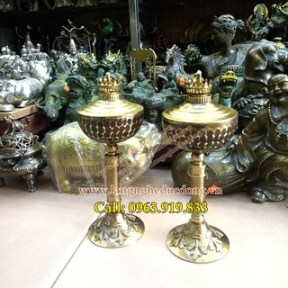 Đèn dầu bằng đồng, đèn dầu hoa kỳ để bàn thờ cúng, đèn dầu cao 25cm