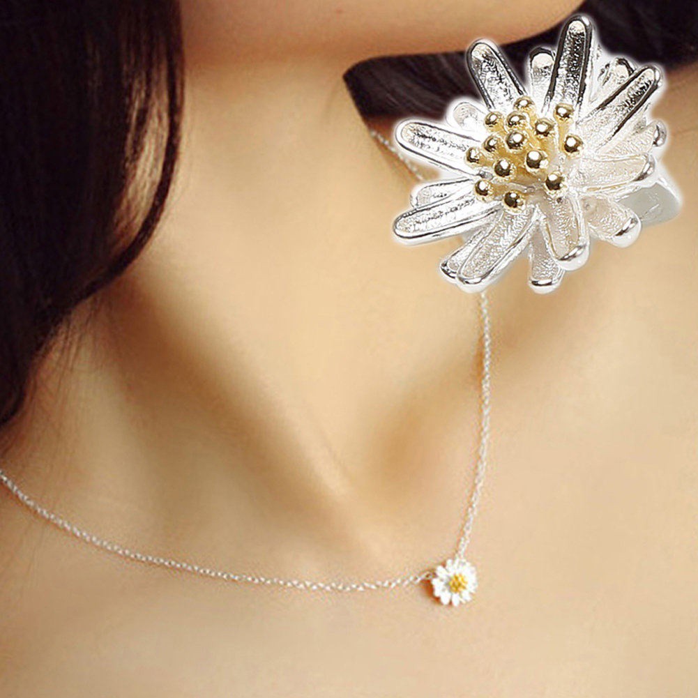 Mặt Dây Chuyền Mạ Bạc Hình Hoa Cúc Đính Đá Dễ Thương