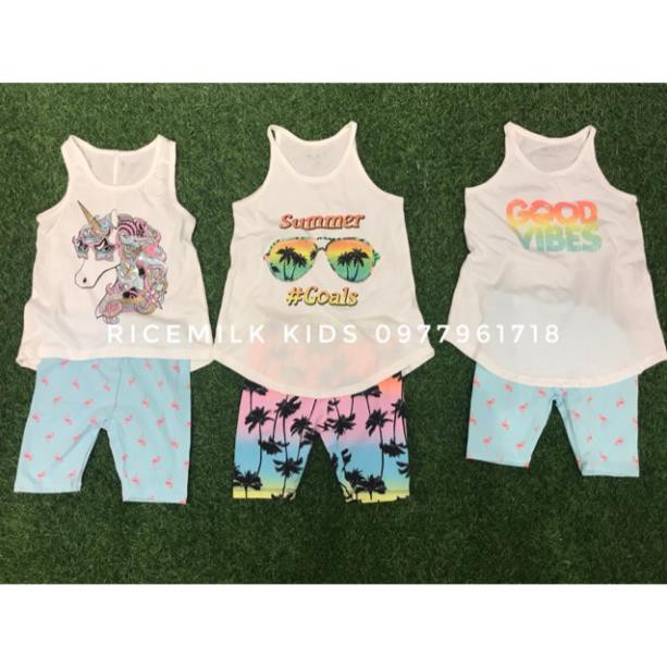 Bộ Áo ba lỗ quần ngố 3 mẫu Place xuất dư cho bé gái