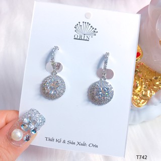 Bông tai bạc, khuyên tai dài tòn ten tròn đính đá cao cấp Orin T742