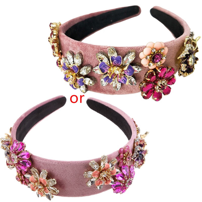 Băng Đô Cài Tóc Đính Hoa Kim Loại Tráng Men Thủ Công Phong Cách Baroque Hàn Quốc Cho Cô Dâu