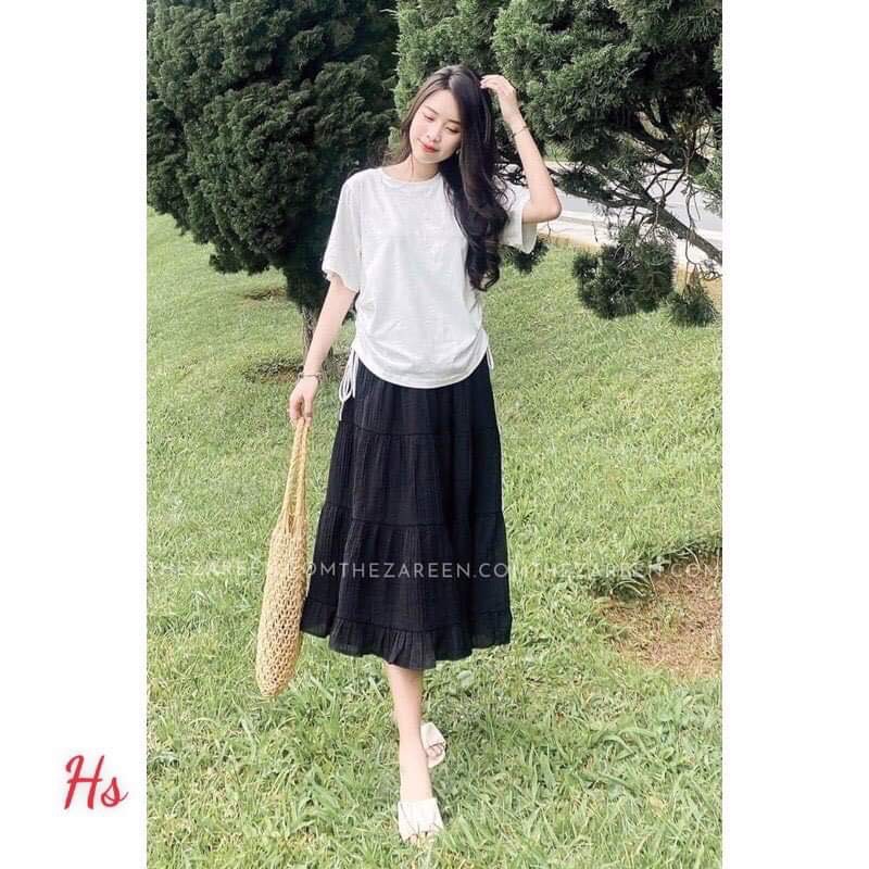 Bộ áo rúm hông chân váy đen HS64
