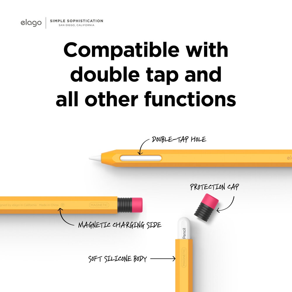 Ốp, Case Silicon Pencil 2 Kiểu Bút Chì ELAGO Chống Bẩn, Chống Trầy, Có Thể Sạc Mà Không Cần Tháo Vỏ Bút